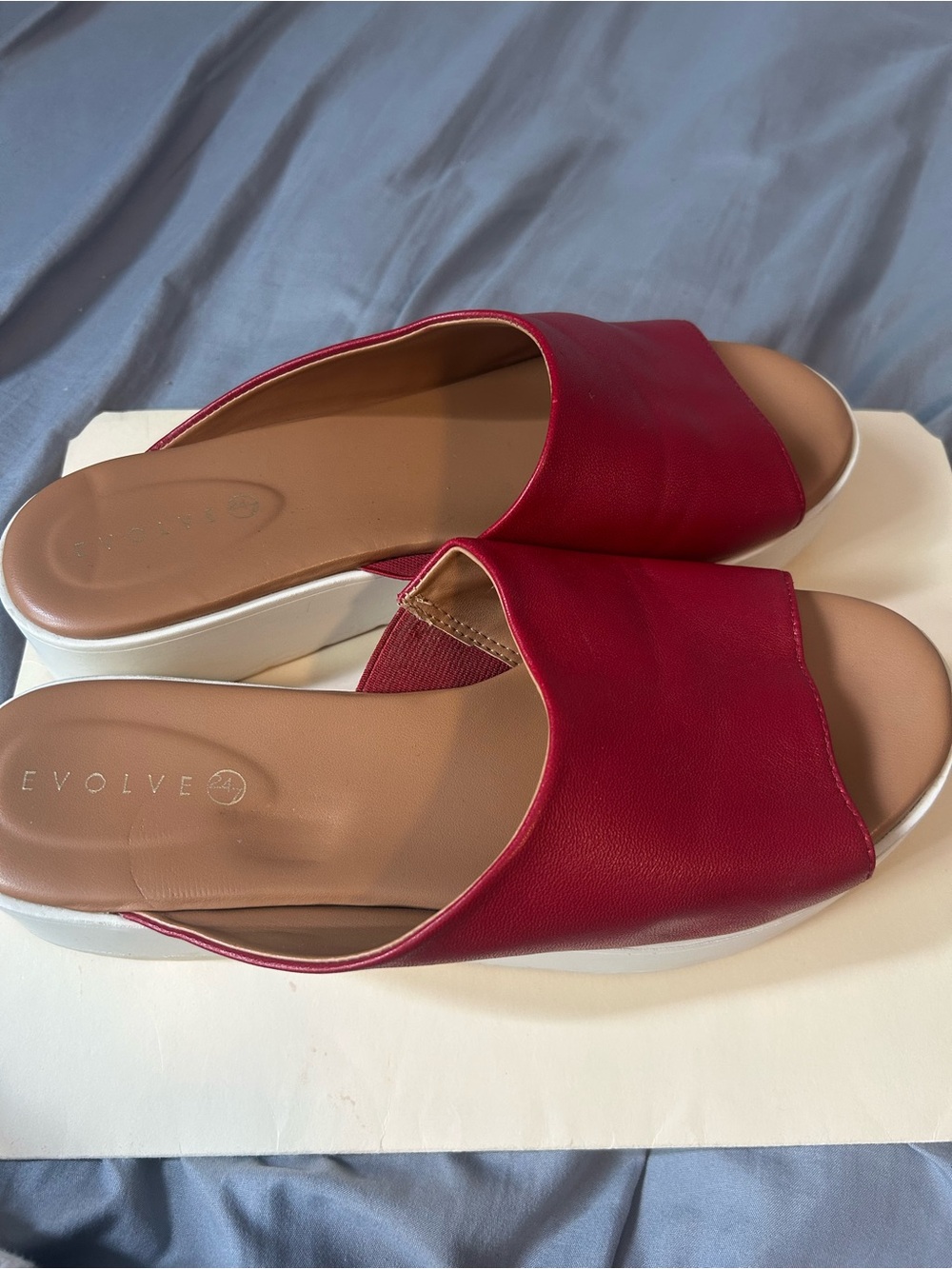 EVOLVE  Red Slide Mules with White Sole